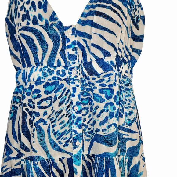 True Destinations Resort Tiered Blue White Animal Print Maxi Dress XS S NWT Boho - Picture 3 of 4